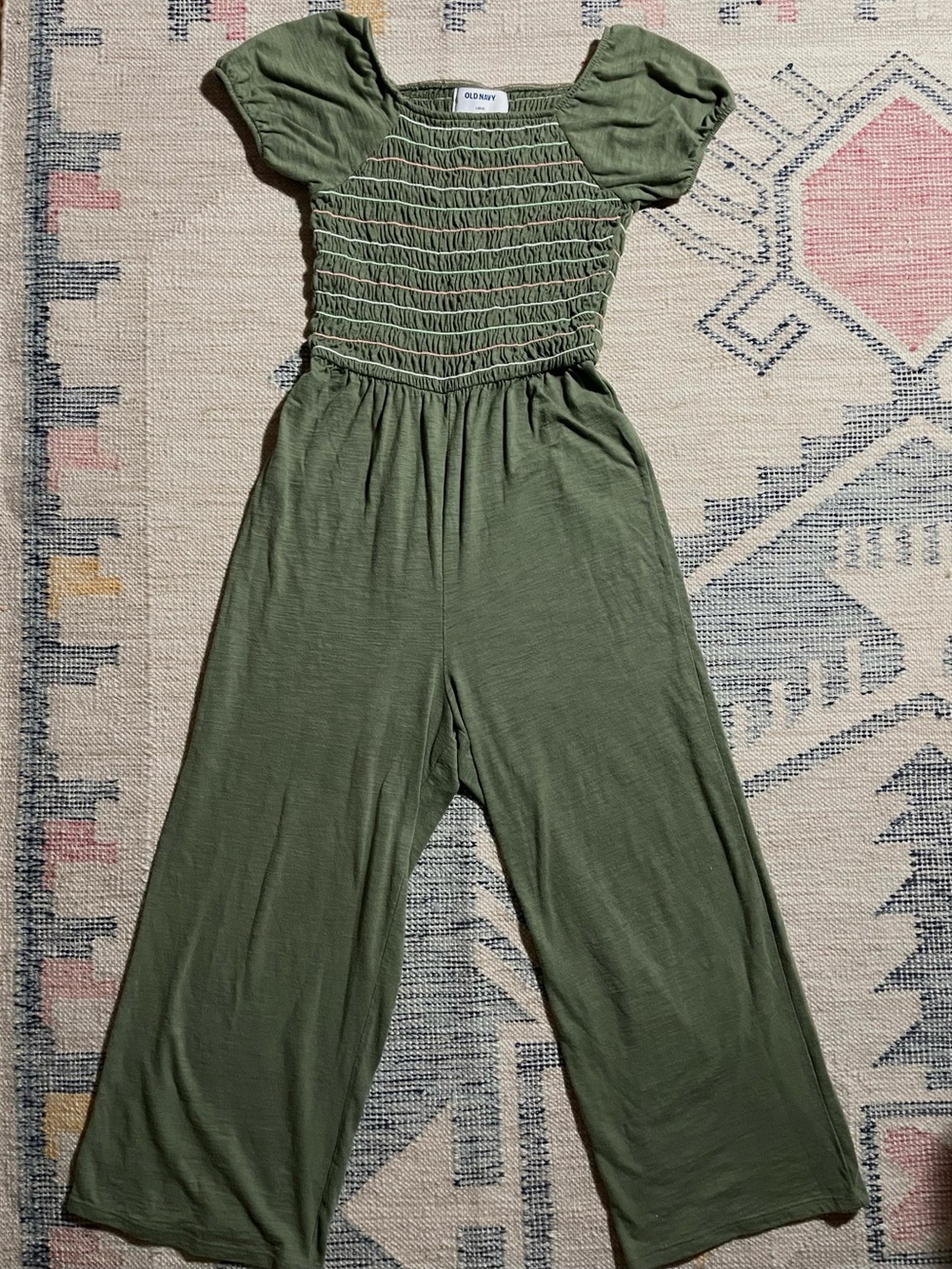 Old Navy Girls Smocked Wide-Leg Jumpsuit - Olive Green